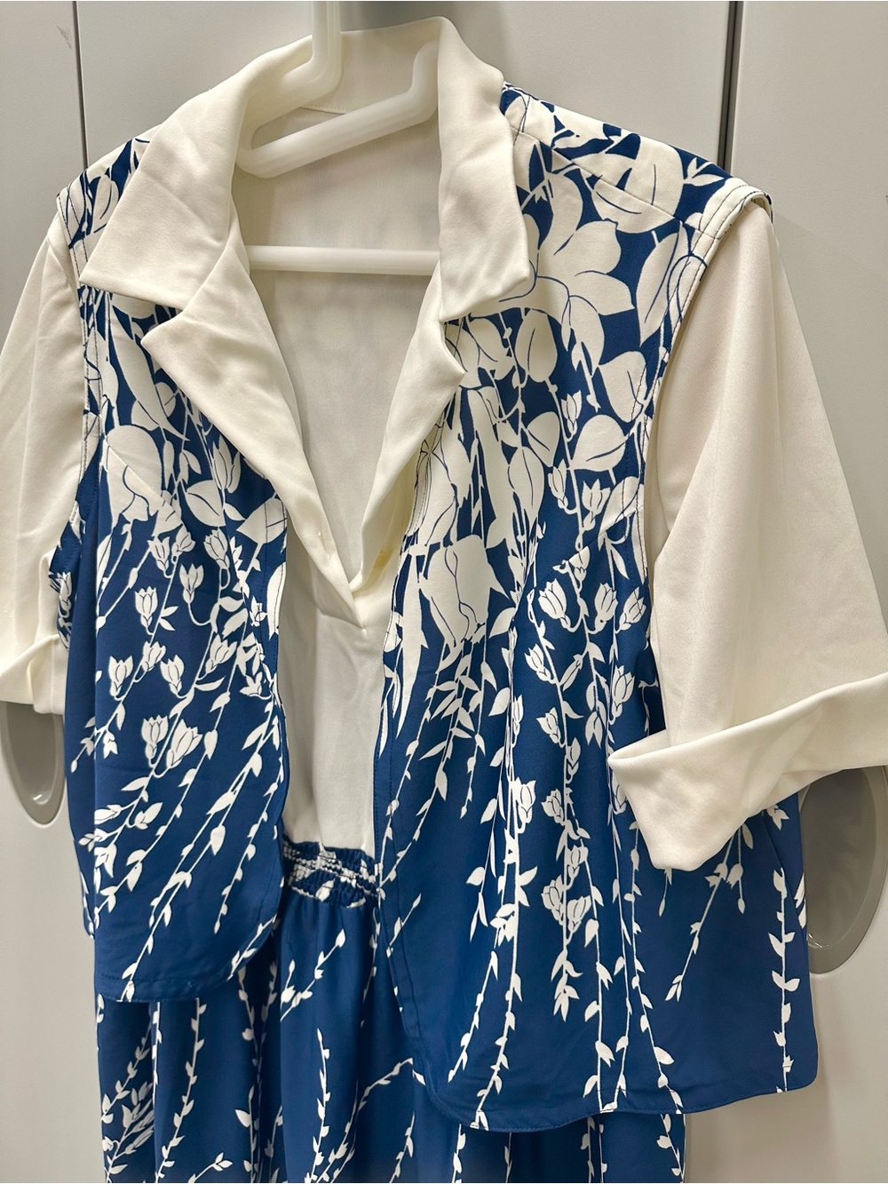 Vintage Handmade Blue & White Floral Two-Piece Dress Set